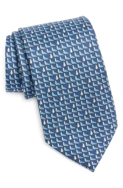 Zegna Ties Seagull Print Silk Tie In Darkblue