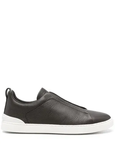 Zegna Triple Stitch™ Leather Sneakers In Brown