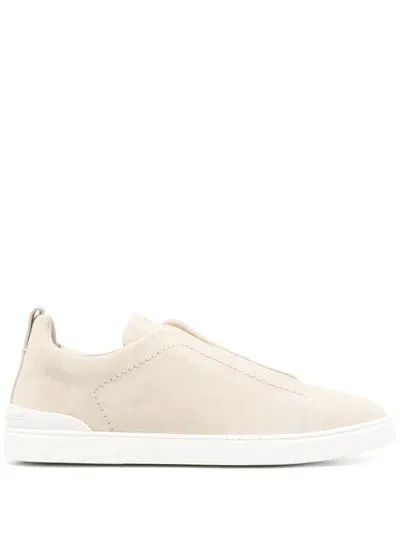 Zegna Leather And Suede Triple Stitch Sneakers In Neutrals