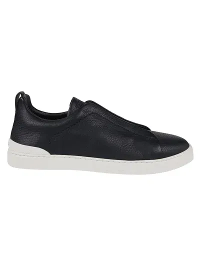 Zegna Triple Stitch Low Top Sneakers In Nav Blu Navy