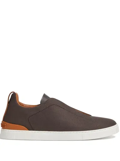 Zegna Triple Stitch Sneakers In Brown