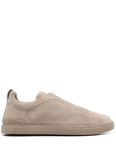 Zegna Men's Triple Stitch Leather Low-top Sneakers In Tan