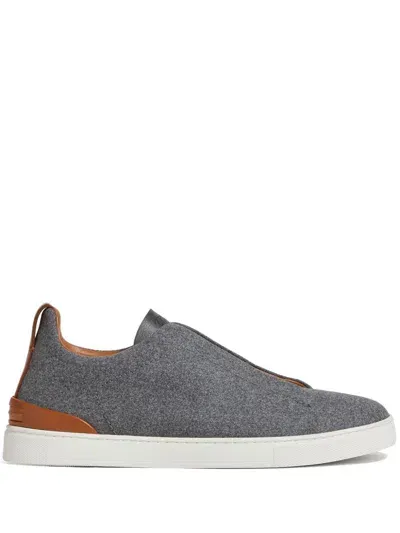 Zegna Triple Stitch Sneakers In Grey