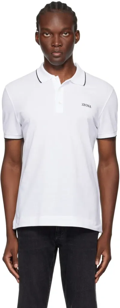 Zegna White Stretch Cotton Polo In 100 Wht Sld