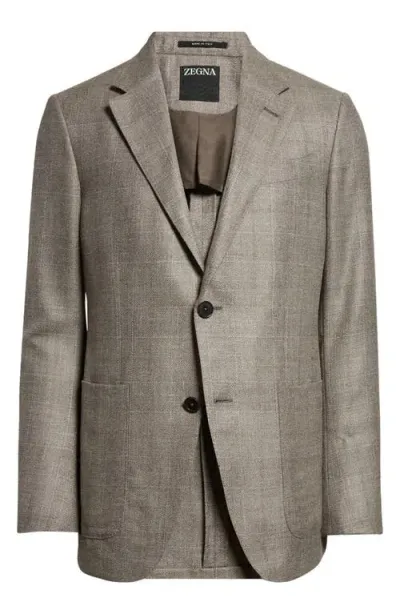 Zegna Windowpane Wool Blend Sport Coat In Taupe