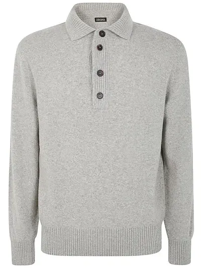 Zegna Wool And Cashmere Polo In Light Grey