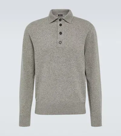 Zegna Wool And Cashmere Polo Sweater In Grey