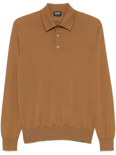 Zegna Wool Polo Shirt In Brown