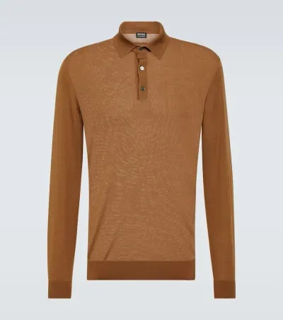 Zegna Wool Polo Sweater In Burnt Orange 