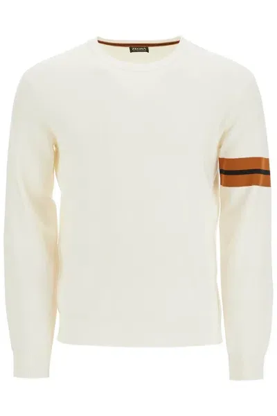 Zegna Wool Pullover With Intars In White