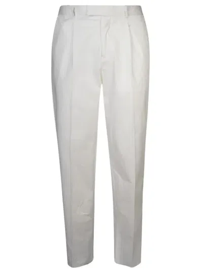 Zegna White Zip Trousers In 999 White Solid