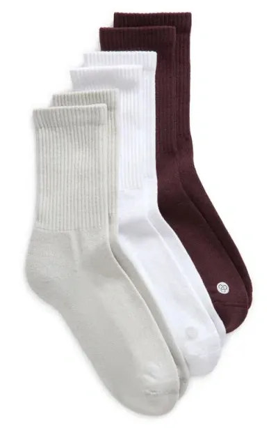 Zella 3-pack Crew Socks In Burgundy Fudge