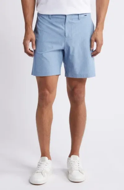 Zella 7-inch Flat Front Stretch Chambray Shorts In Blue Coronet