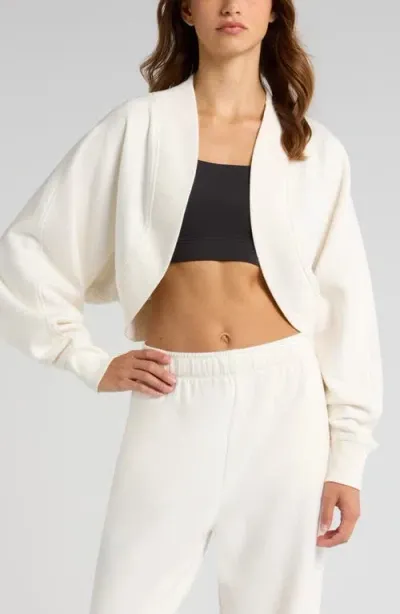 Zella Cloud Fleece Crop Cardigan In Ivory Egret