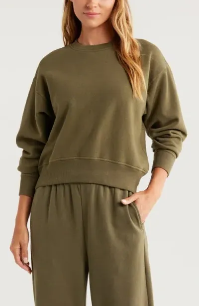 Zella Cloud Fleece Sweatshirt In Olive Night