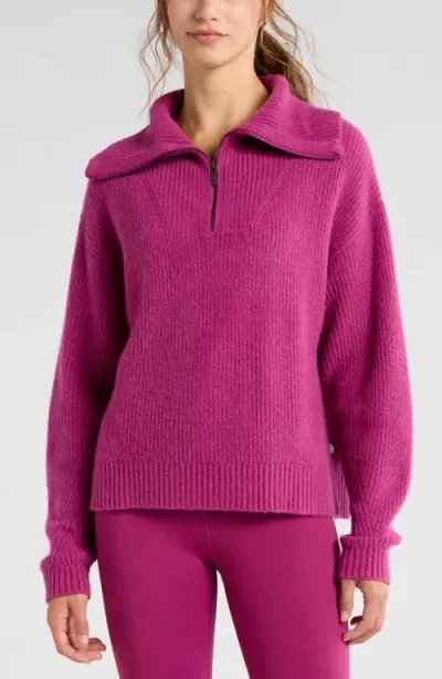 Zella Cozy Quarter Zip Rib Pullover Sweater In Purple Boysen