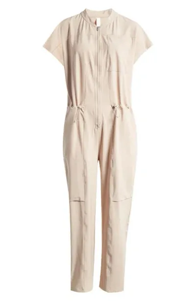 Zella In Flight Cargo Jumpsuit In Tan Thread