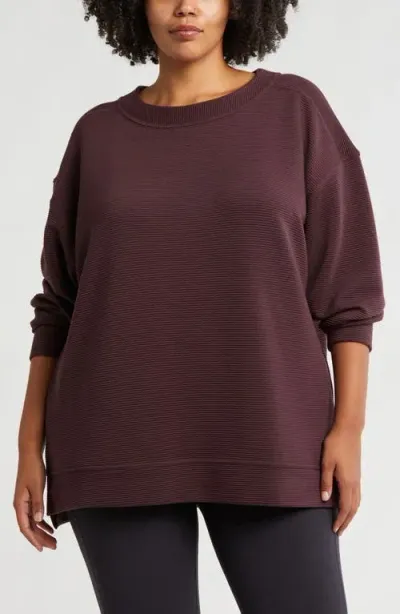 Zella Kick Back Ottoman Knit Sweatshirt In Burgundy Fudge