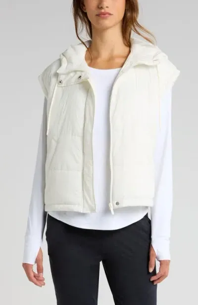 Zella Lightweight Hooded Quilted Vest In Ivory Cloud