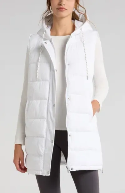 Zella Long Hooded Puffer Vest In White