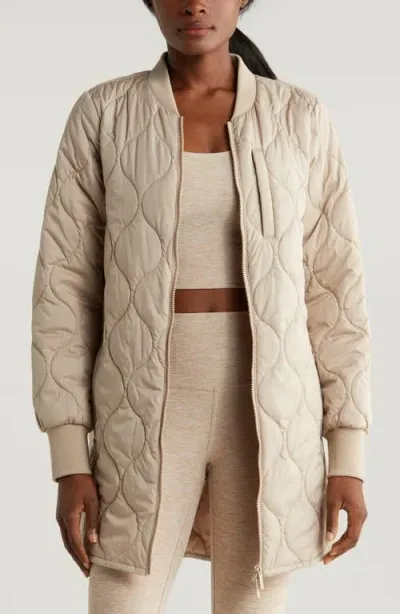 Zella Longline Onion Quilted Bomber Jacket In Tan Thread