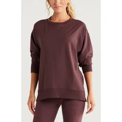 Zella Luxe French Terry Sweatshirt In Burgundy Fudge