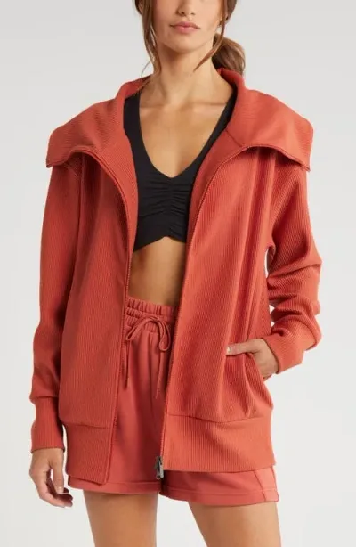 Zella Ottoman Rib Zip Jacket In Rust Redwood