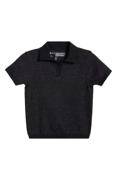 Zella Play Through Seamless Rib Polo In Black