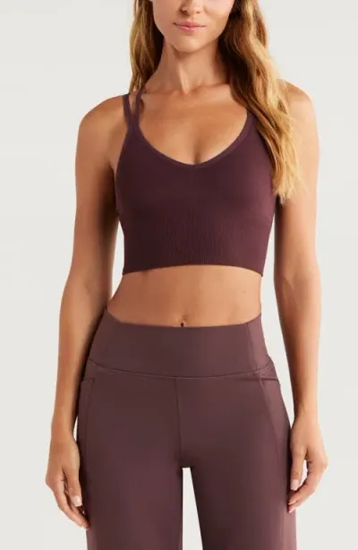 Zella Rhythm Seamless Sports Bra In Burgundy Fudge