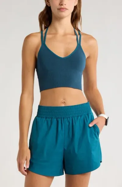 Zella Rhythm Seamless Sports Bra In Teal Seagate