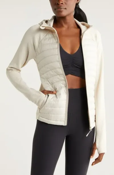 Zella Seamless Mixed Media Puffer Jacket In Grey Moonbeam