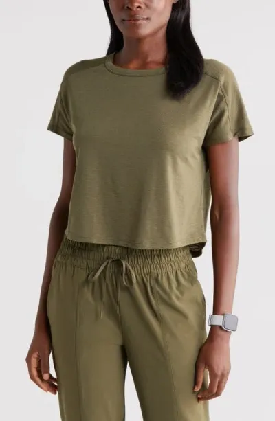 Zella Spark Crop Slub T-shirt In Olive Night