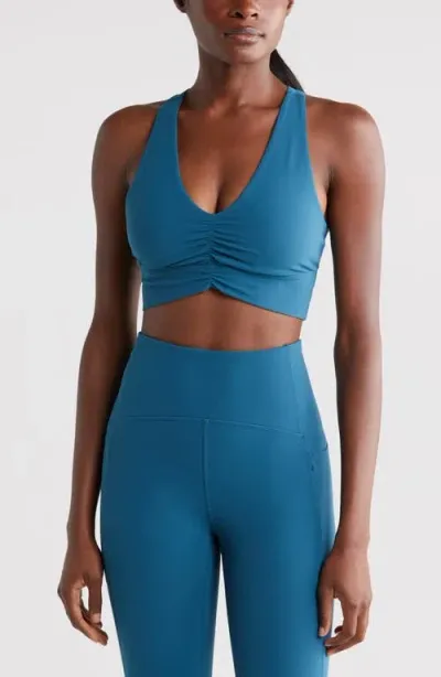 Zella Studio Luxe Ballet Longline Sports Bra In Teal Seagate