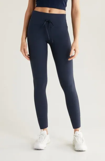 Zella Studio Luxe High Waist Drawstring Ankle Leggings In Navy Sapphire