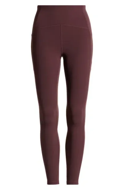 Zella Studio Luxe High Waist Pocket 7/8 Leggings In Burgundy Fudge