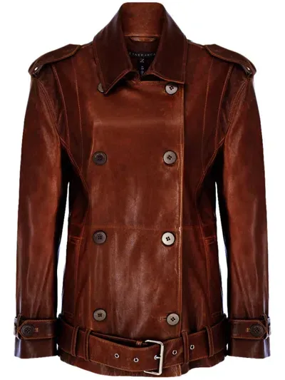 Zeynep Arcay Double-breasted Leather Biker Jacket In Brown