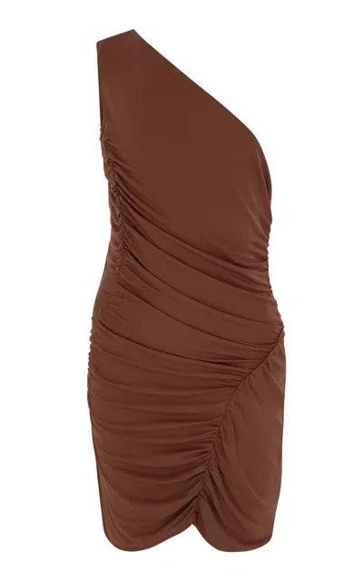 Zeynep Arcay One-shoulder Jersey Mini Dress In Brown