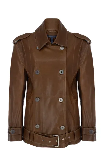 Zeynep Arcay Oversize Leather Biker Jacket In Brown