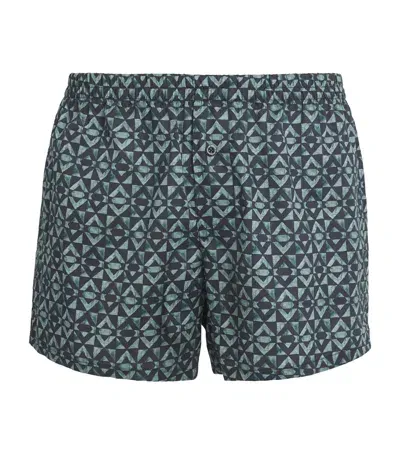 Zimmerli Cotton Sateen Print Boxer Shorts In Blue