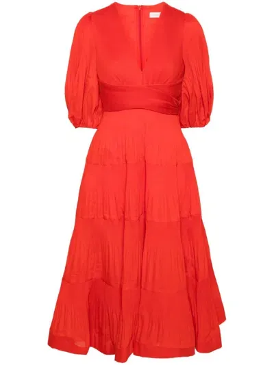 Zimmermann Pleated Midi Dress In Red