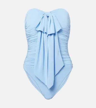 Zimmermann Acacia Drape Bow Ruched Swimsuit In Blau