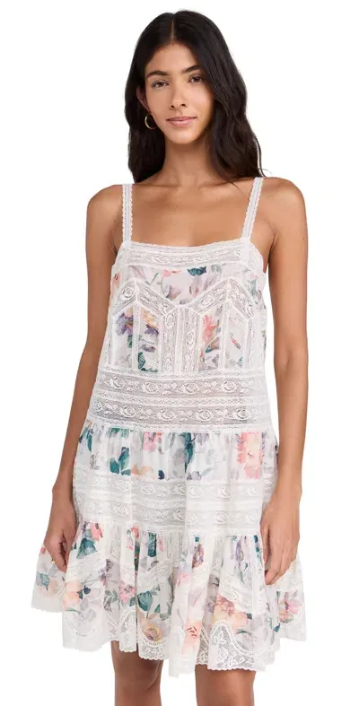 Zimmermann Acacia Lace Trim Mini Dress Cream Multi Floral