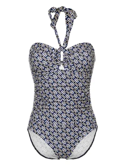 Zimmermann Wide-link Halterneck Swimsuit In Blue