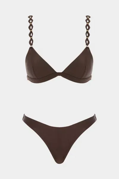 Zimmermann August Embellished Triangle Bikini In Brown