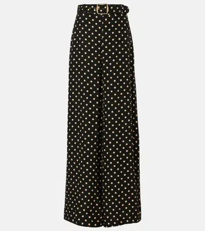 Zimmermann Belted Polka-dot Wide-leg Pants In Weiss