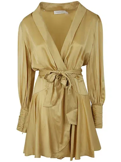 Zimmermann Belted Wrap Long-sleeved Dress In Yellow