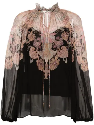 Zimmermann Billow Floral Print Shirt In Black