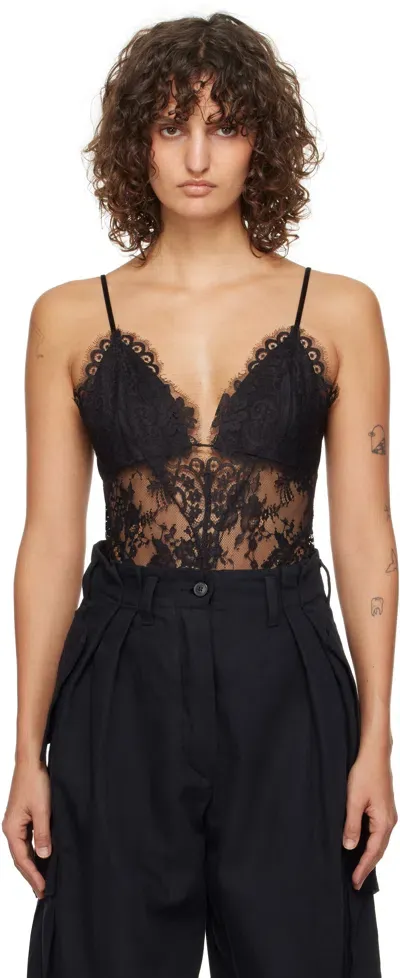 Zimmermann Black Illustration Lace Teddy Bodysuit In Blk Black