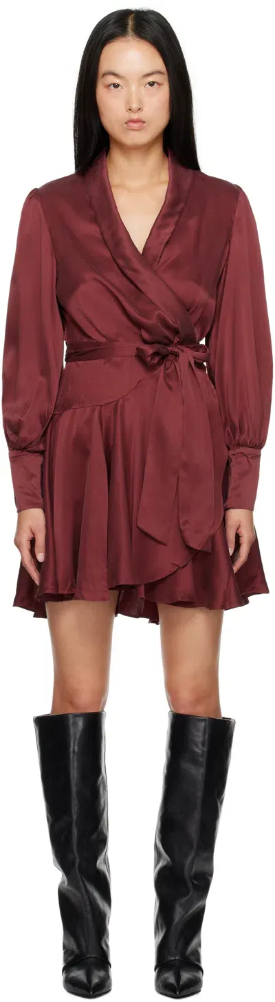 Zimmermann Burgundy Silk Wrap Minidress In Bur Burgundy