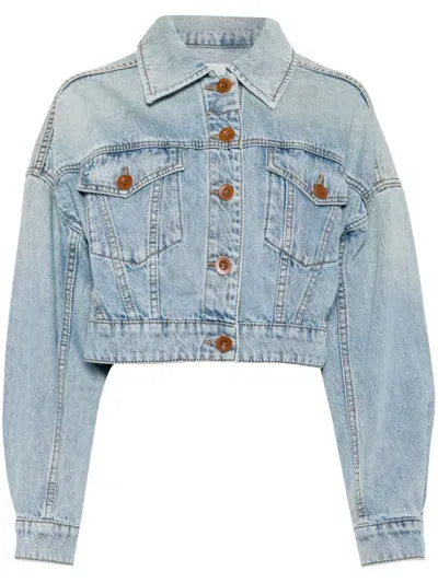 Zimmermann Raie Cropped Denim Jacket In Multicolor